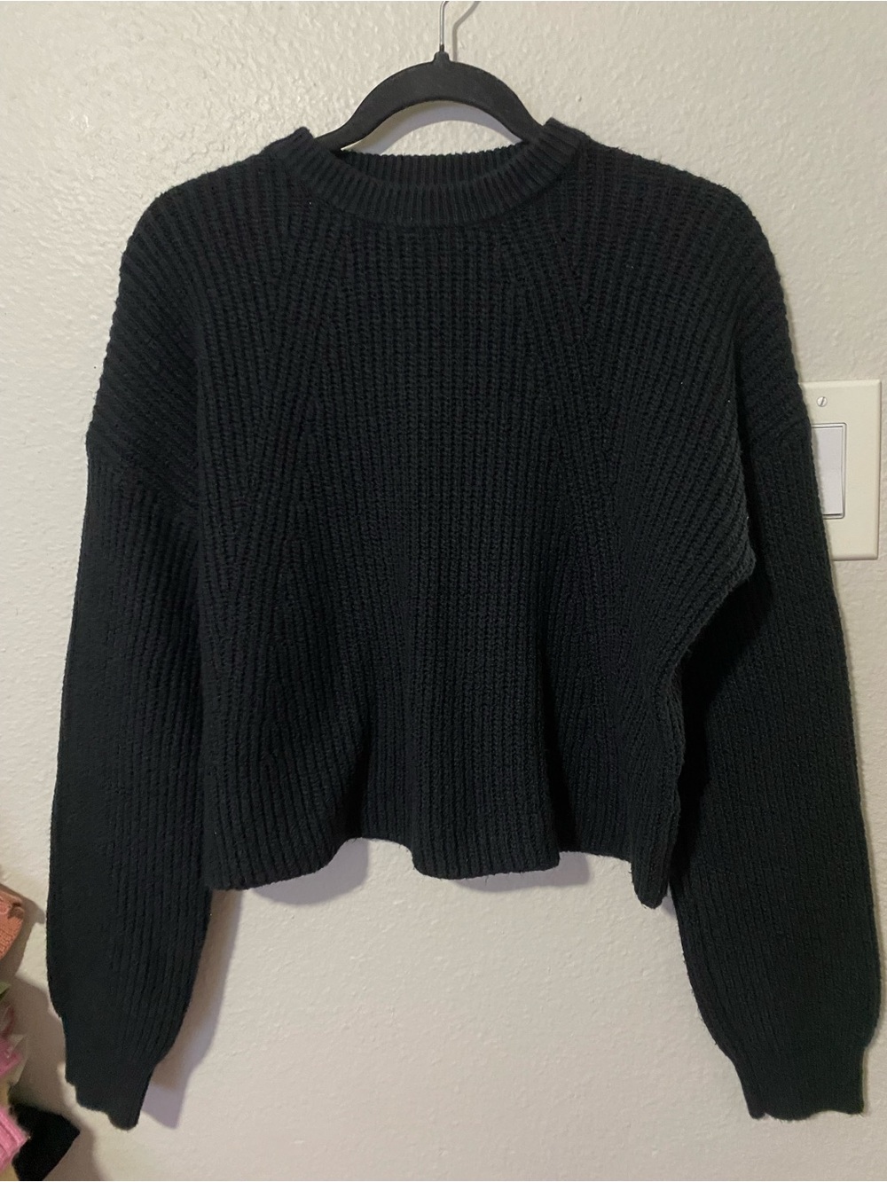 bp Black Ribbed Cropped Crewneck Sweater
